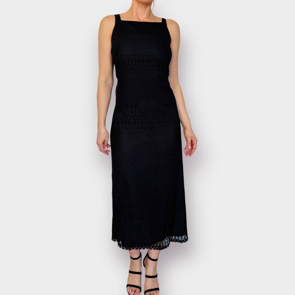 90s Helene Blake Black Crochet Dress Size‎ L